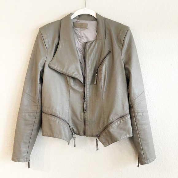 Blank NYC Jackets & Blazers - BLANK NYC Taupe Grey Moto Jacket Vegan Leather Zippers L